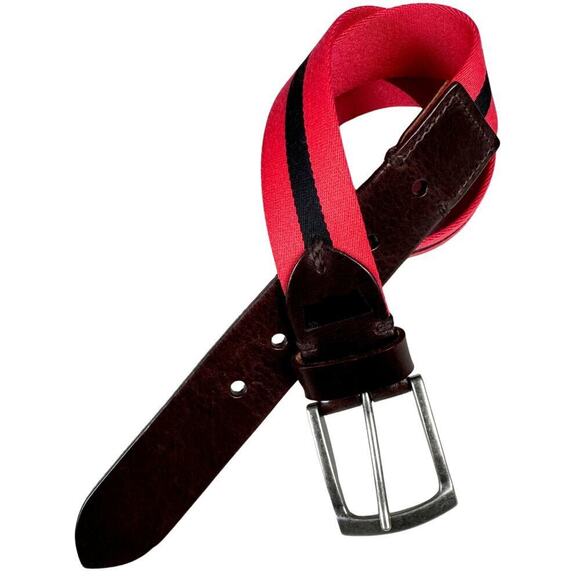 KAD Belt Men's Size M-34-36 Red & Black Fabric & Leather Trim Silver Tone Buckle - Picture 1 of 9